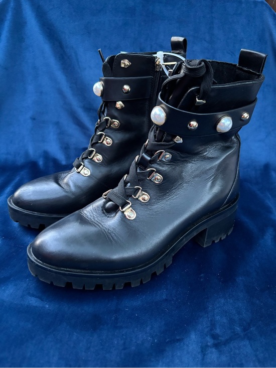 Karl Lagerfeld Shoes - Karl Lagerfeld Black Pearl-Stud Lace-Up Lug Boots size 7